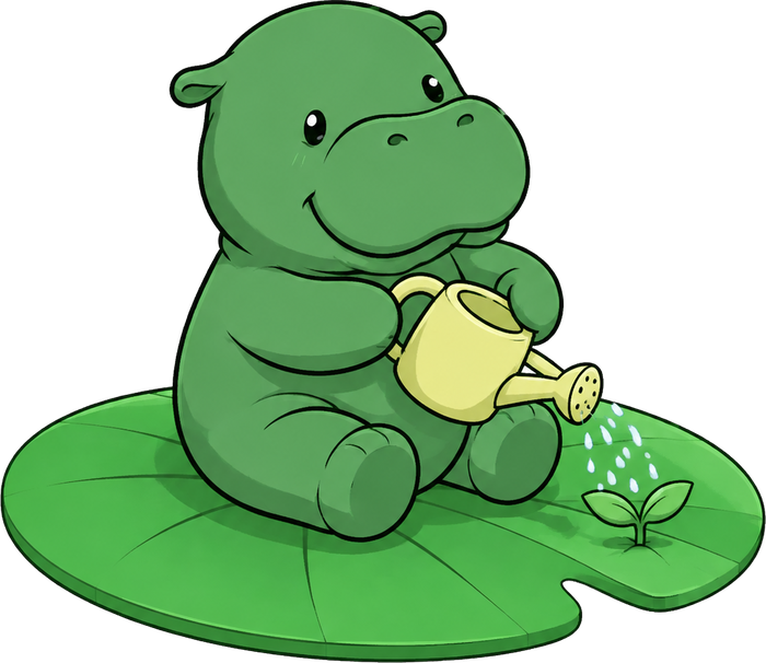 Forest gang illustration: hippo gardener